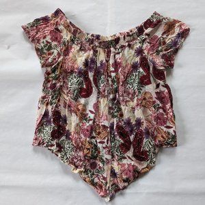 🎉 4 for $25 🎉 Love, Fire Floral Off The Shoulder Flowy Cropped Top